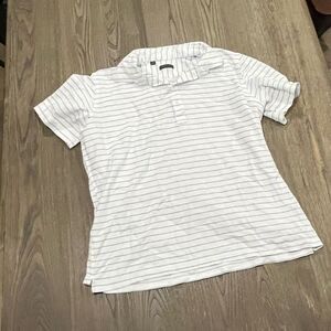 Saks Fifth Avenue Mens XXL Polo Shirt Striped Short Sleeve Button Front White